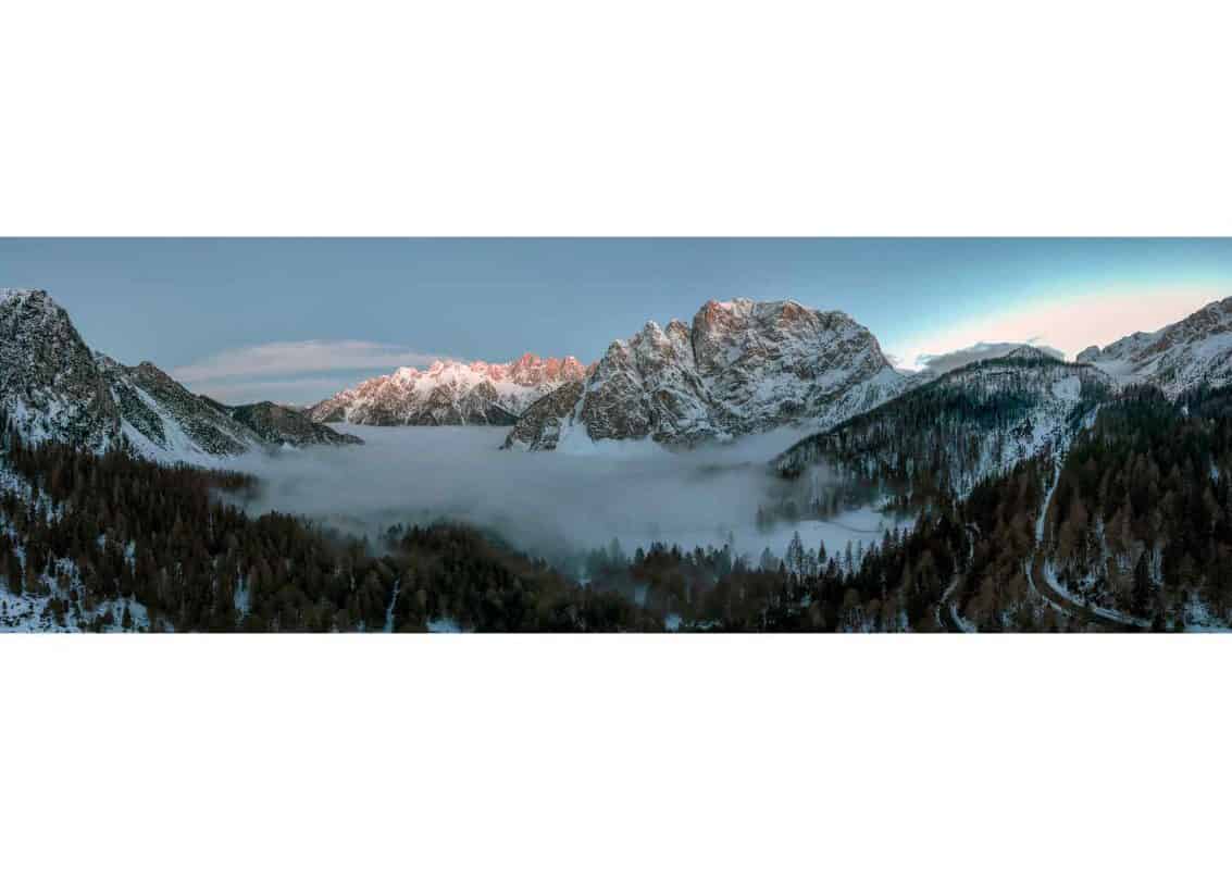 View from Vršič pass into the fog in the valley.